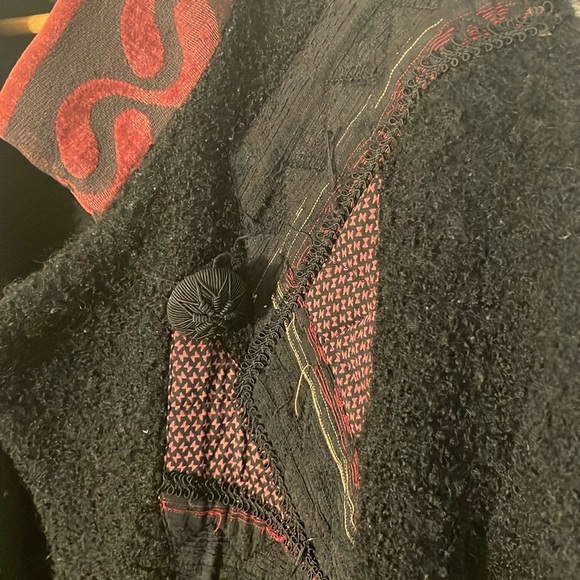 OOAK Canvasbacks Patchwork Wool Black/Red Teddy Hidden Buttons Vtg Coat - Picture 5 of 16